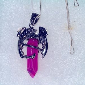 Boho Natural Magenta Agate Dragon 🐉 Sterling Silver 24” Necklace